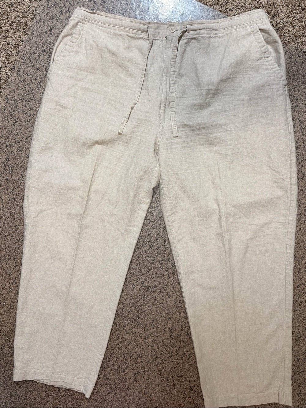 Centro Casual Drawstring Linen Blend Pants - Beige XXL (44-46)